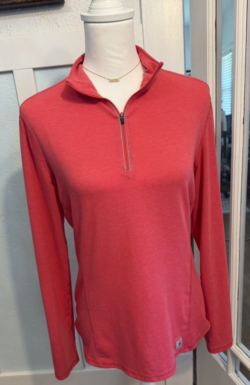 Carhartt Force Pullover Women Medium Small Coral 1/4 Zip Slightly Fitted